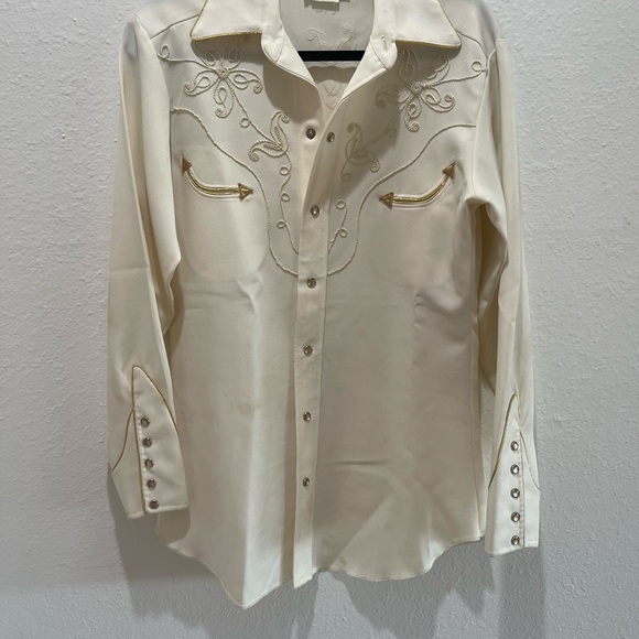 Cream Embroidered Men’s Western Button Down